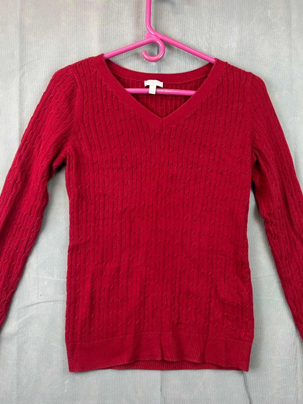 Talbots V Neck Sweater Size Large Women Preppy Pima Cotton Pullover Red